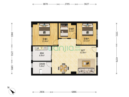 城发大厦 3室1厅1卫 105平方