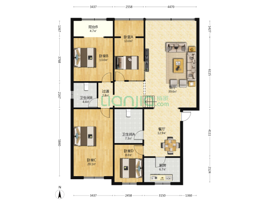 建设路220号 4室2厅2卫 160平方