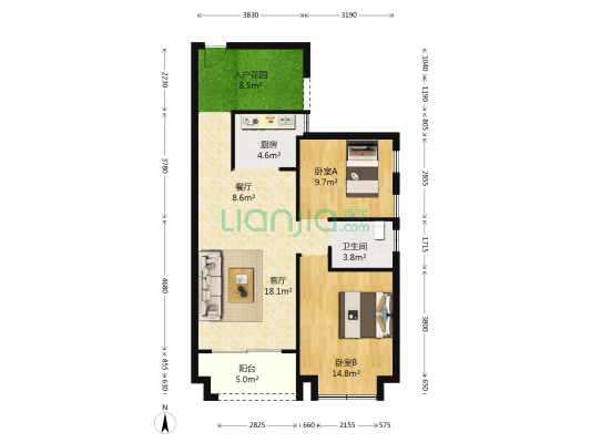 海景城 2室2厅1卫 85平方