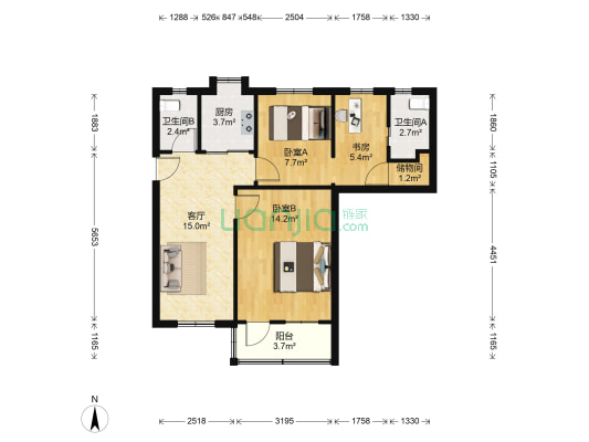 中医学院宿舍（五里墩） 3室1厅2卫 70平方