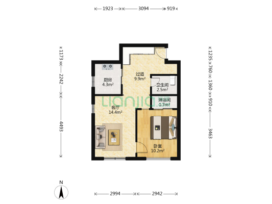 市光二村 1室1厅2卫 63平方