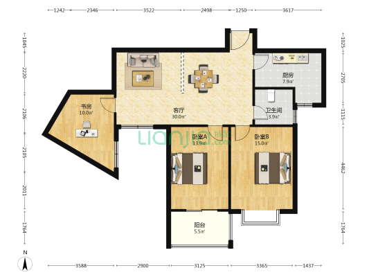 栖霞山庄 3室1厅1卫 120平方