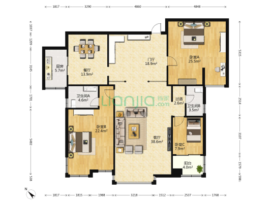 美银大厦 3室2厅2卫 191平方