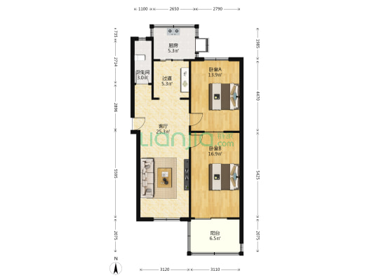 水电站宿舍 2室1厅1卫 88平方