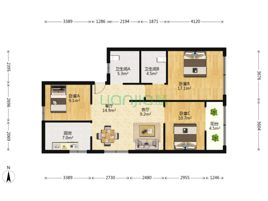 朝阳路6号 3室2厅2卫 106平方