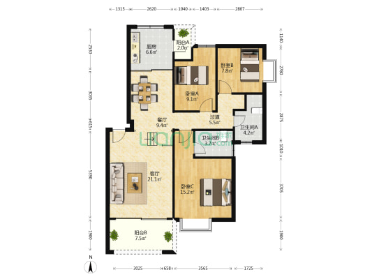 天锦苑 3室2厅2卫 110平方
