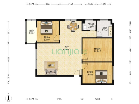万春路140号 2室1厅1卫 113平方