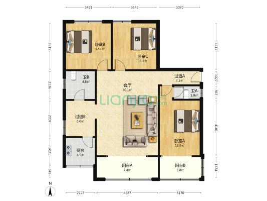 经四路138号 3室1厅2卫 106平方