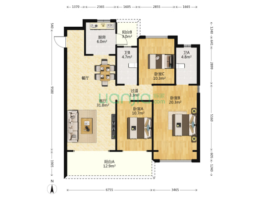 华飞新域宸璟 3室1厅2卫 129平方