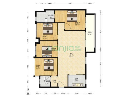 万科半岛国际 4室1厅2卫 136平方