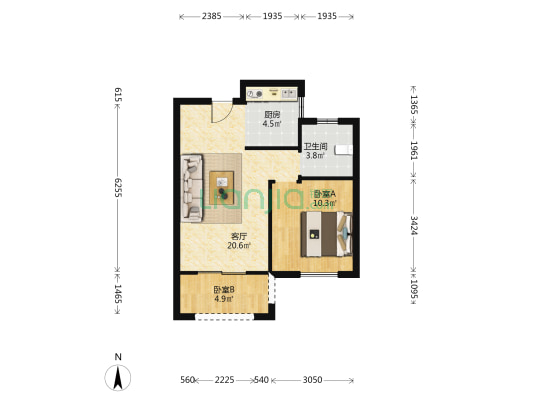 九山南苑 2室1厅1卫 60平方