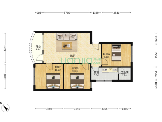 俊豪园 3室1厅1卫 80平方