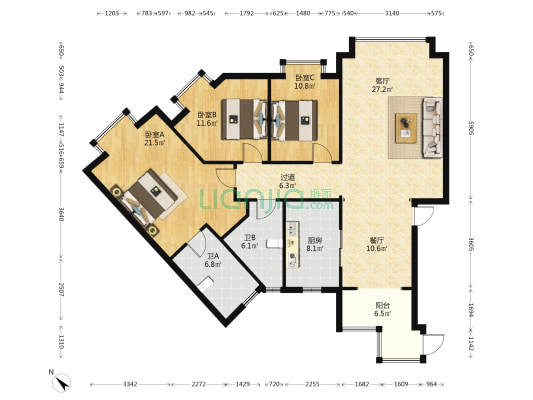 东屏小区 3室2厅2卫 130平方