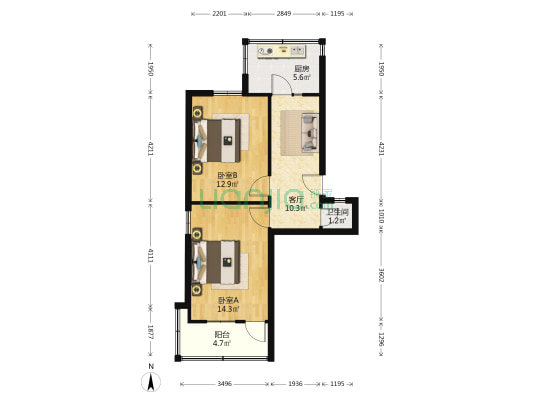 纺东坊 2室1厅1卫 56平方