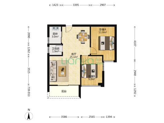 云景花苑 2室1厅1卫 72平方