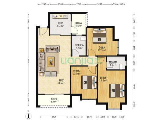锦绣苑(张纲路一段) 3室1厅2卫 120平方
