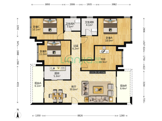 电建地产洺悦锦园 4室1厅2卫 141平方