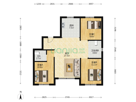 嘉惠燕京十里 3室1厅2卫 101平方