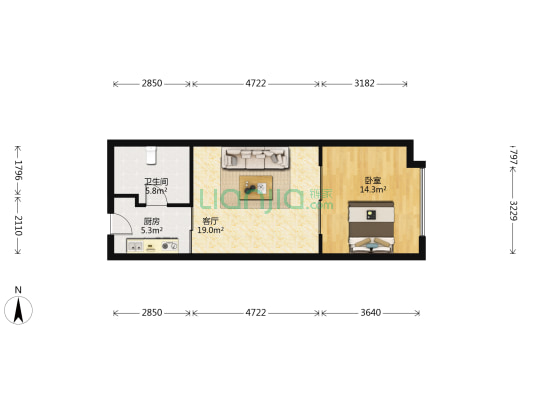 亿联中心 1室1厅1卫 60平方