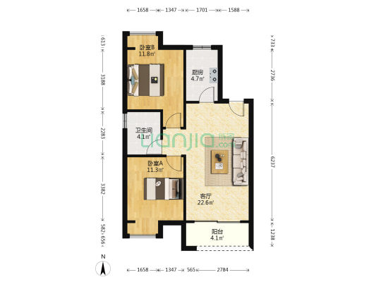 乾丰家园 2室1厅1卫 75平方