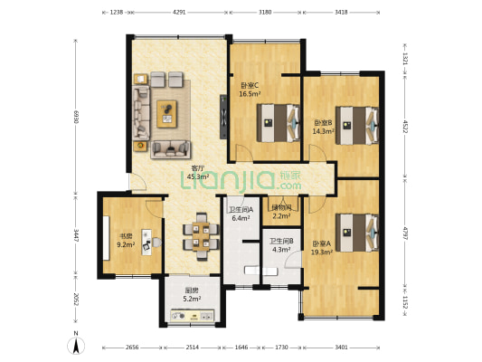 迎春路四段121号 4室1厅2卫 137平方