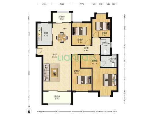 欣利梅溪左岸 4室1厅2卫 143平方
