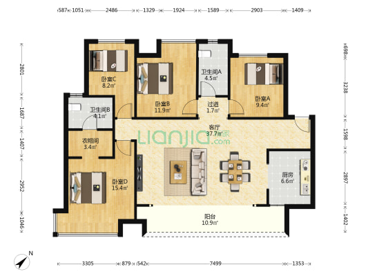 领地天御 4室1厅2卫 126平方