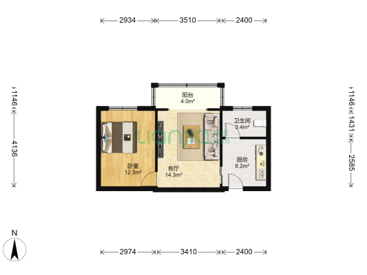 振东花苑 1室1厅1卫 49平方