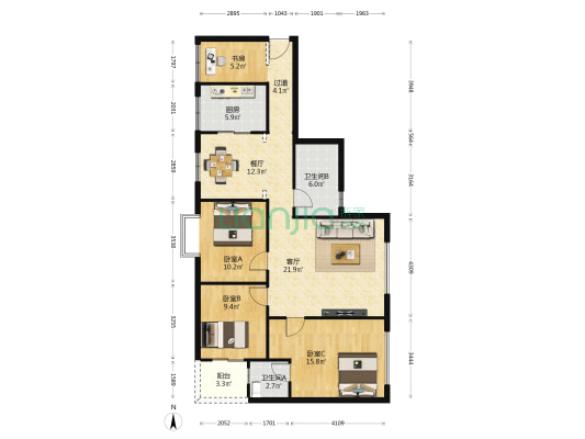 天屿江山 4室2厅2卫 123平方