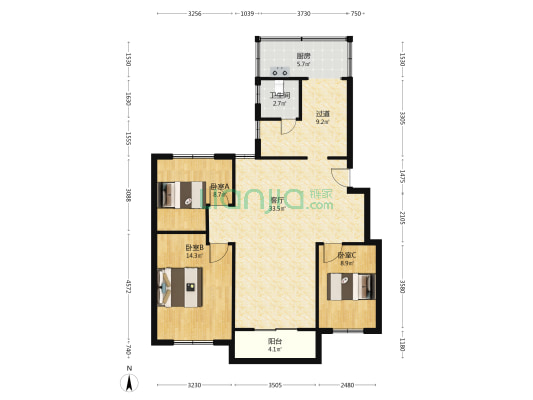 西湖大道731号 3室1厅1卫 104平方