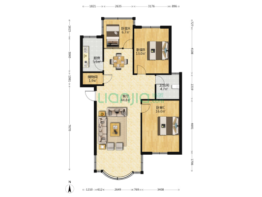 南山逸居 3室1厅1卫 114平方