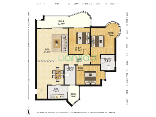 时代雅苑 3室1厅2卫 131平方