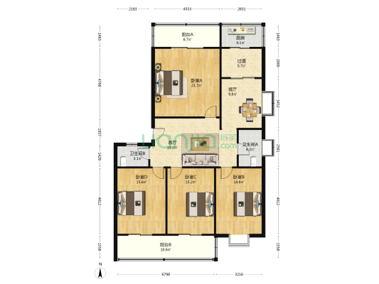 水产品家属院 4室2厅2卫 149平方