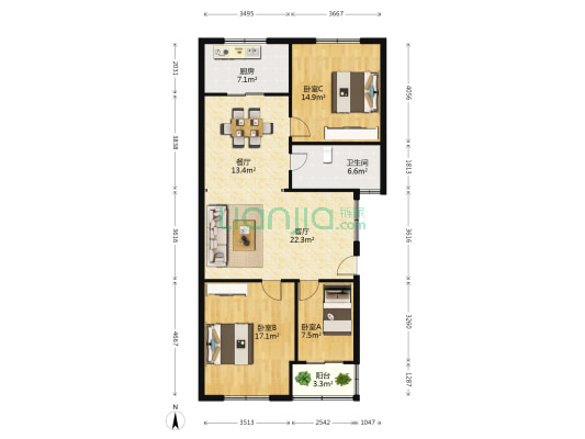 石门路69号 3室2厅1卫 102平方