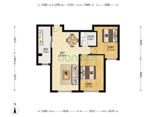 保利紫荆香谷南区 2室1厅1卫 86平方