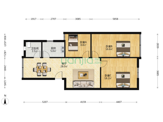 富丽家园穗华楼 3室1厅1卫 92平方