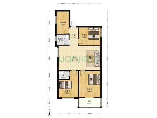 解放路51号 3室1厅2卫 100平方