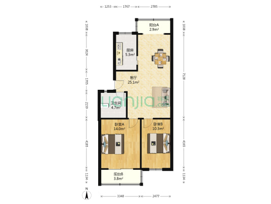 天泰花园 2室1厅1卫 86平方