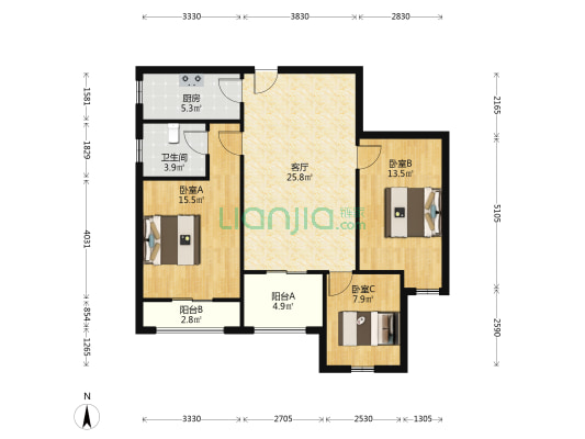 天明城·人和苑 3室1厅1卫 104平方