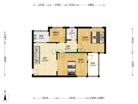 月河崖小区 2室1厅1卫 68平方