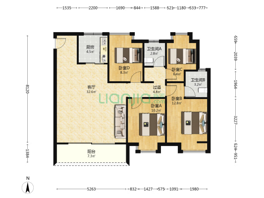 东湖国际印象 4室1厅2卫 127平方