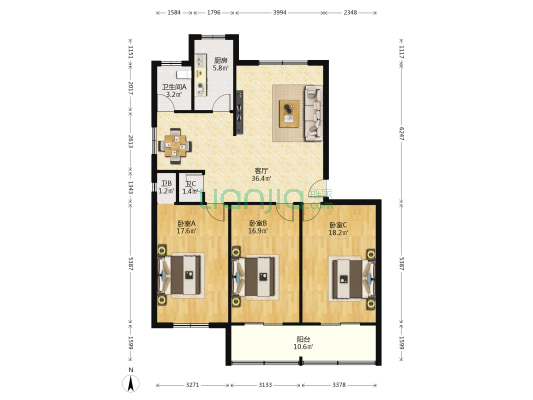 冰柜厂家属院 3室1厅3卫 141平方