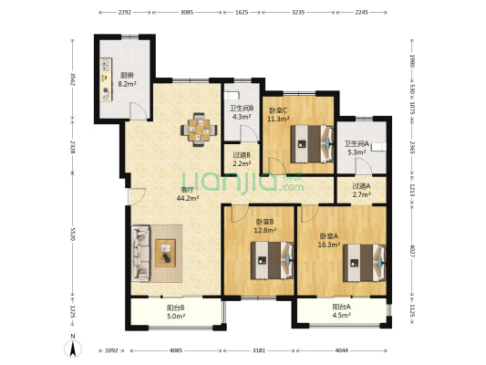 龙湖锦艺城洋房组团 3室1厅2卫 140平方