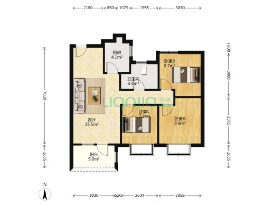 全明格局 户型方正 明厨明卫 出门就是育人基地-户型图