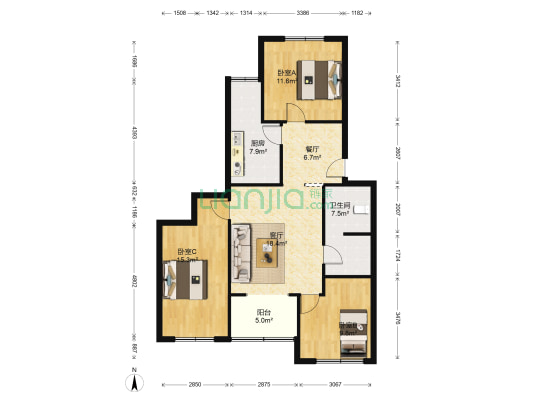 静园(龙泉驿) 3室2厅1卫 101平方