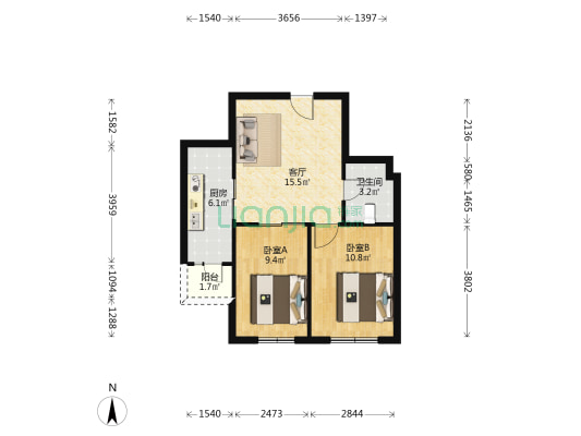 伟业御璟城2期 2室1厅1卫 68平方