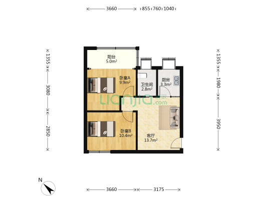 倒口西村二院 2室1厅1卫 56平方