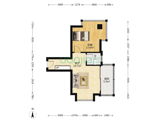 金朝阳 1室1厅1卫 53平方
