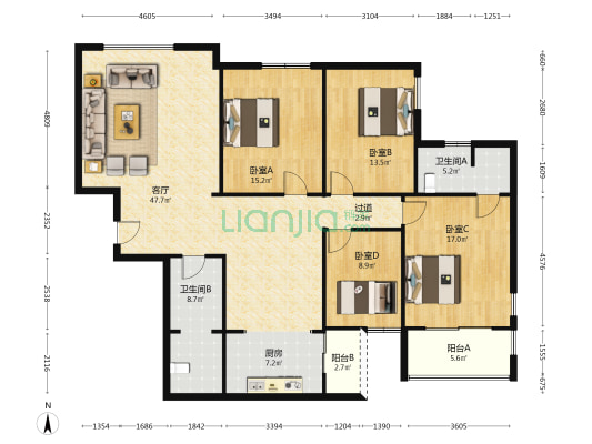 宏嘉大厦 4室1厅2卫 182平方