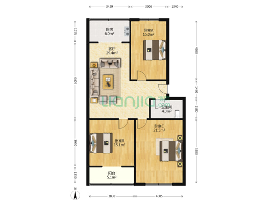 税务局宿舍 3室1厅1卫 103平方